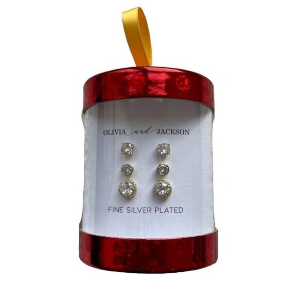 Olivia and Jackson 3 Piece Round Stud Earring Fine Silver Plated Jewlery Set - Picture 1 of 4